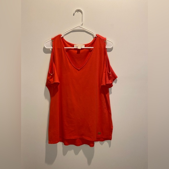 MICHAEL Michael Kors, Size M, Red/Orange, Cold Shoulder V-Neck Top - MINOR FLAW - Picture 9 of 12